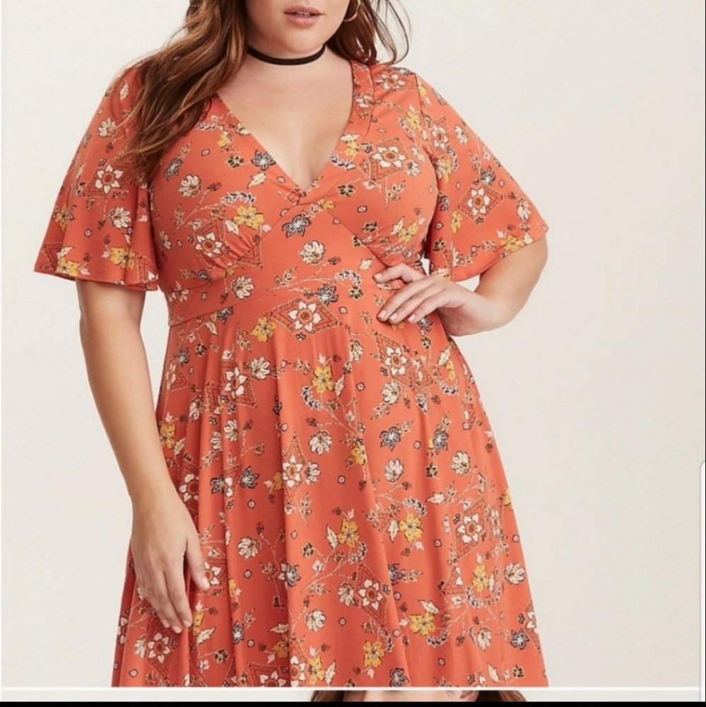 Orange Torrid Flutter sleeve dress